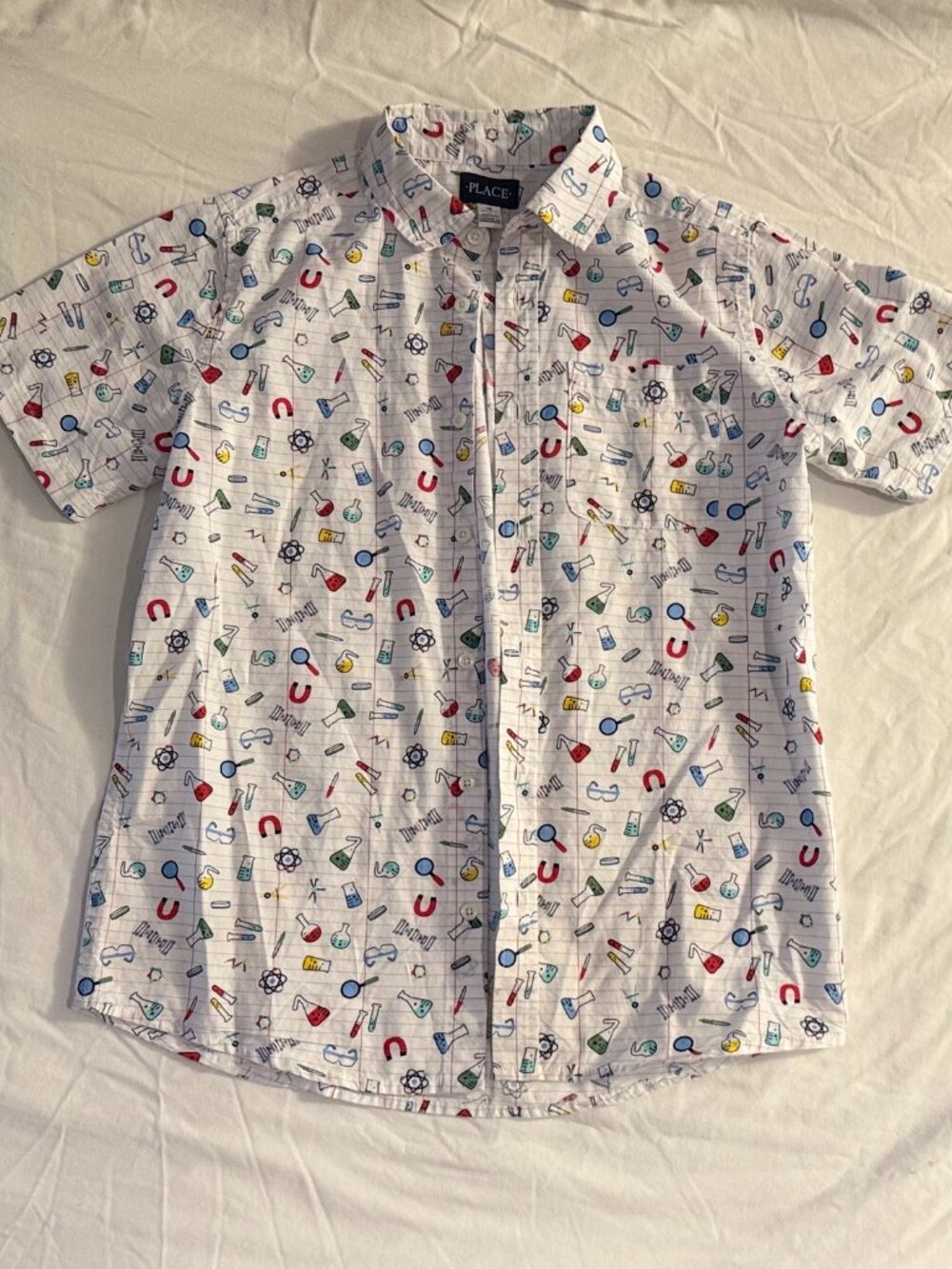 The Children's Place Boys Science School Doodle Poplin Button Up Shirt XXL 16